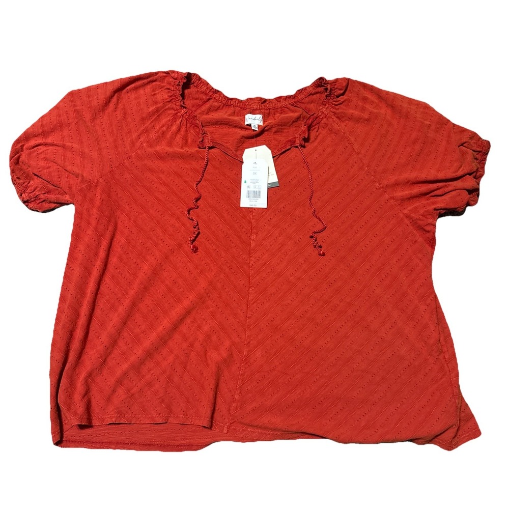 Wonderly Women Peasant Top 2X Rust Orange Short Elastic Sleeve NWT